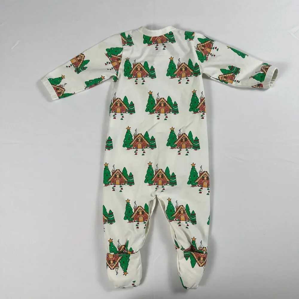 Monica + Andy Gingerbread House Christmas Holiday Footed Pajamas Sz 0-3 mo